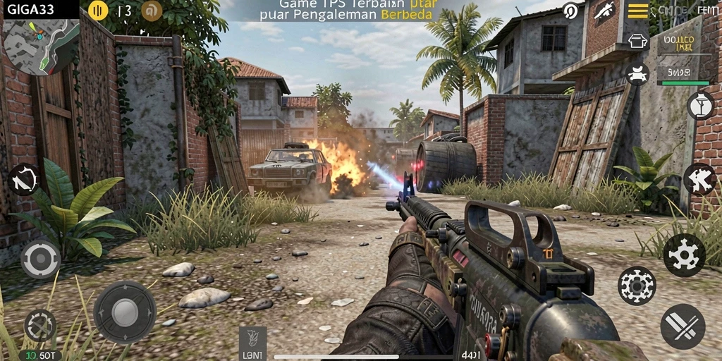 Screenshot utama GIGA33 menampilkan aksi menembak yang mendebarkan.