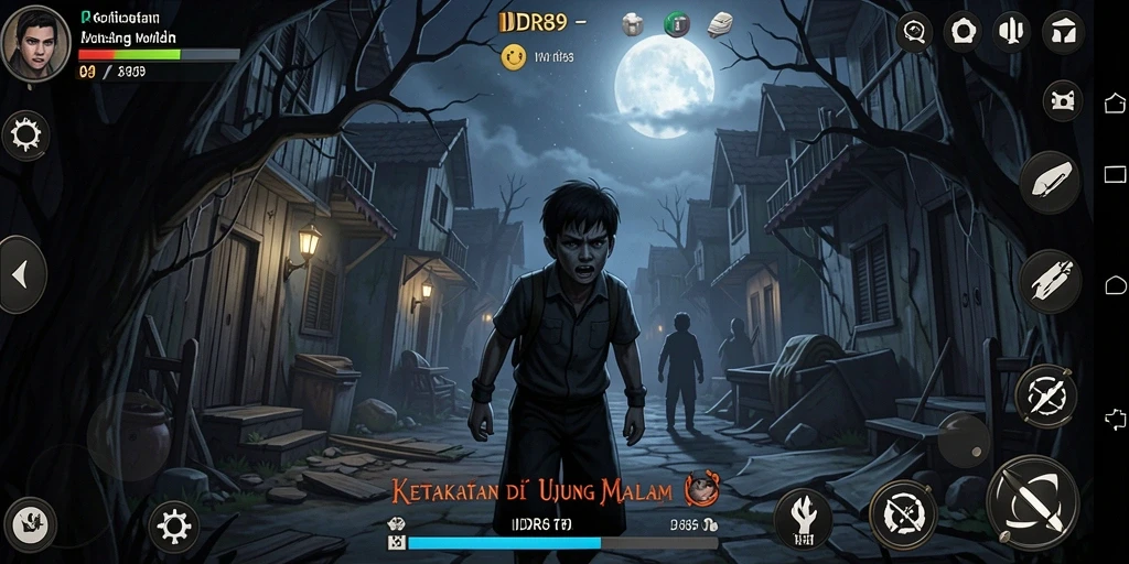 Screenshot gameplay menyeramkan dari IDR89 dengan suasana yang mencekam.