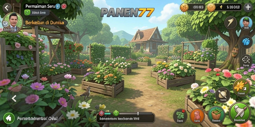 Gameplay PANEN77 yang menampilkan ladang pertanian yang subur dan mengasyikkan.