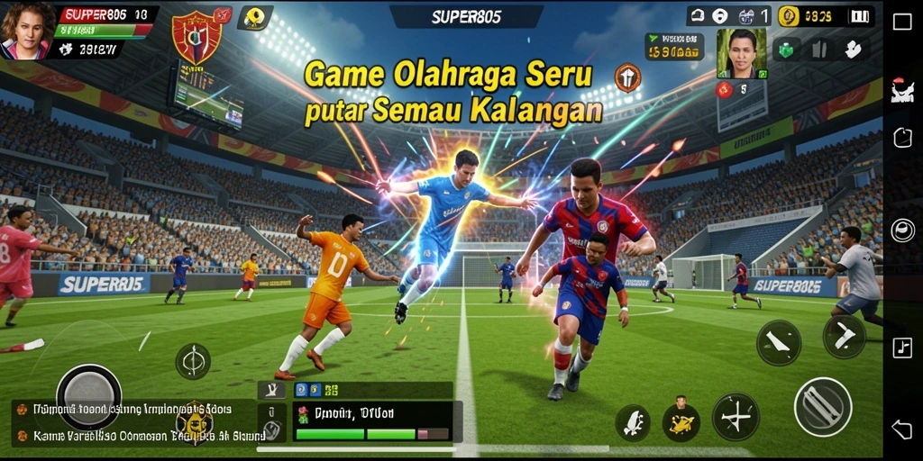 Screenshot utama SUPER805 menunjukkan gameplay olahraga yang seru.