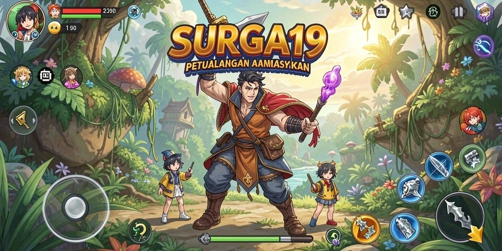 Tangkapan layar utama SURGA19 menampilkan aksi gameplay yang seru dan dinamis.