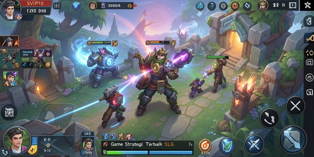 Screenshot utama menampilkan pertempuran yang intens dalam SLG.